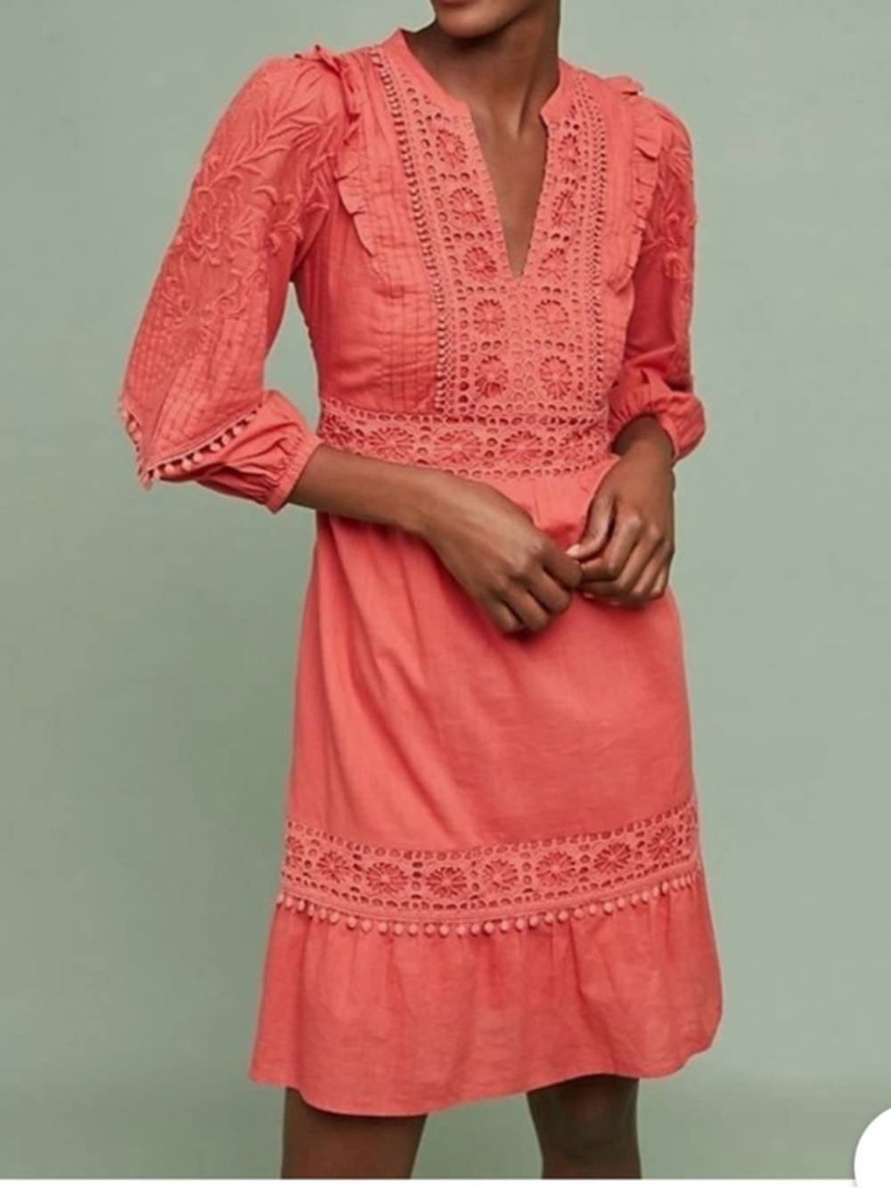 Anthropologie Akemi + Kin Josephine Embroidered Coral Dress